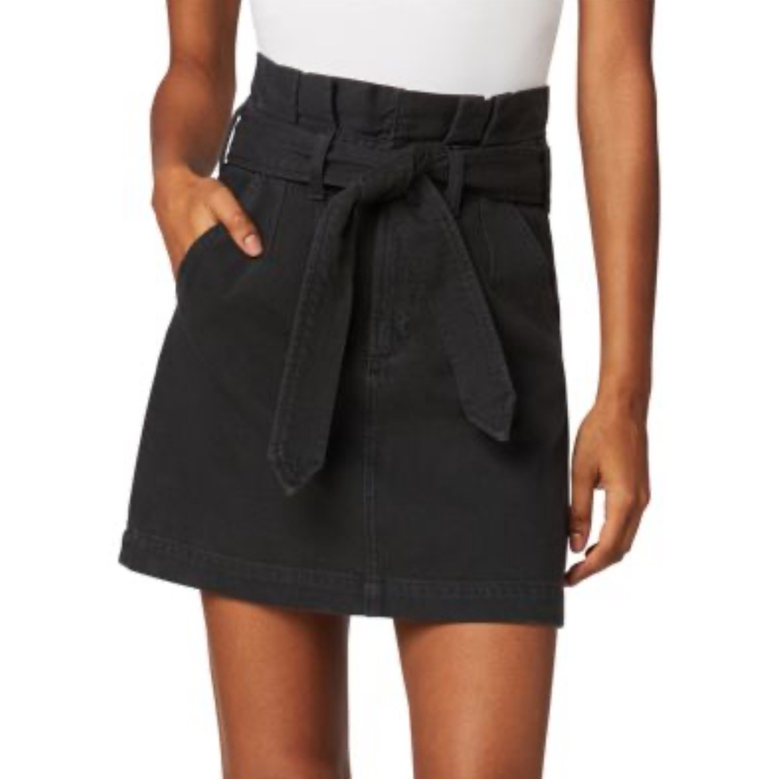 Joe's Women's Jean Skirt Black Cotton Pockets Belted 27 $158 New Nwt